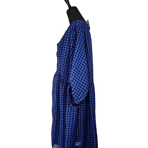NWT - Torrid Plaid Shirt Dress Sheer w/ Liner Women Size 4 Blue Roll Tab Button - Picture 9 of 12